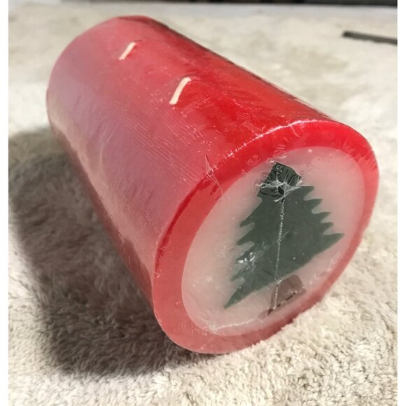 Red Christmas Tree Pillar Candle Horizontal 6 X 3" - Picture 2 of 7